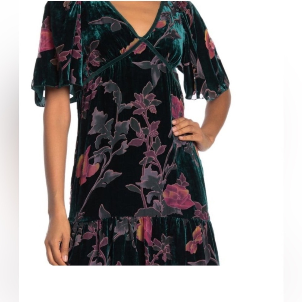 Max Studio Velvet Burnout Woodland Fairy Babydoll Tiered Flutter Slv Green M - Picture 3 of 17